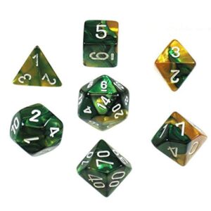 Chessex Gemini Polyhedral Gold-Green/White 7-Die Set (CHX26425)