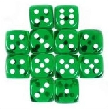 Chessex Dice D6: Translucent Green/White Dice Block